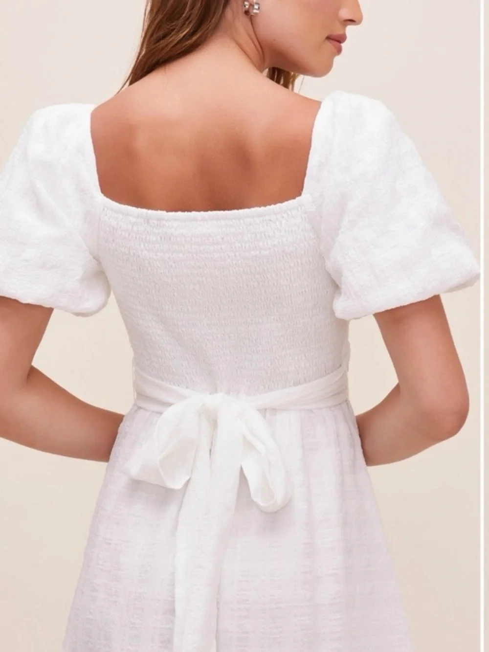 ASTR The Label White Puff Sleeve Midi Romantic Tiered Summer Dress, Square Neck - Picture 4 of 16